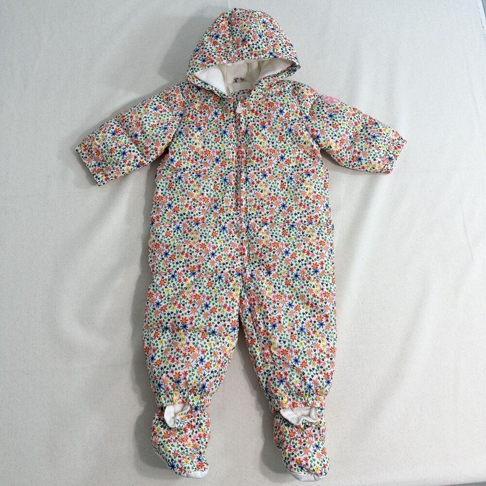 GAP Baby Floral Puffer Snowsuit, Full Zip Hooded Fleece Lined 12-18M